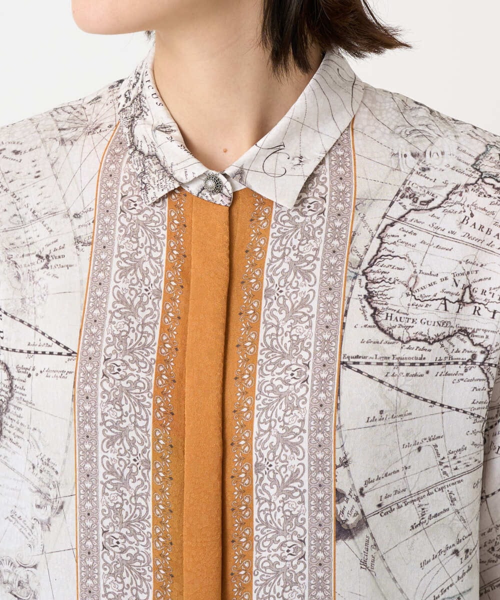 PYBAD32490 CHRISTIAN AUJARD(小さいサイズ)(メゾン ドゥ サンク) アートプリント長袖ブラウス ベージュ×オレンジ