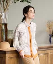 PYBAD32490 CHRISTIAN AUJARD(小さいサイズ)(メゾン ドゥ サンク) アートプリント長袖ブラウス ベージュ×オレンジ