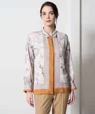 PYBAD32490 CHRISTIAN AUJARD(小さいサイズ)(メゾン ドゥ サンク) アートプリント長袖ブラウス ベージュ×オレンジ