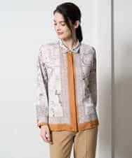 PYBAD32490 CHRISTIAN AUJARD(小さいサイズ)(メゾン ドゥ サンク) アートプリント長袖ブラウス ベージュ×オレンジ