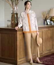 PYBAD32490 CHRISTIAN AUJARD(小さいサイズ)(メゾン ドゥ サンク) アートプリント長袖ブラウス ベージュ×オレンジ