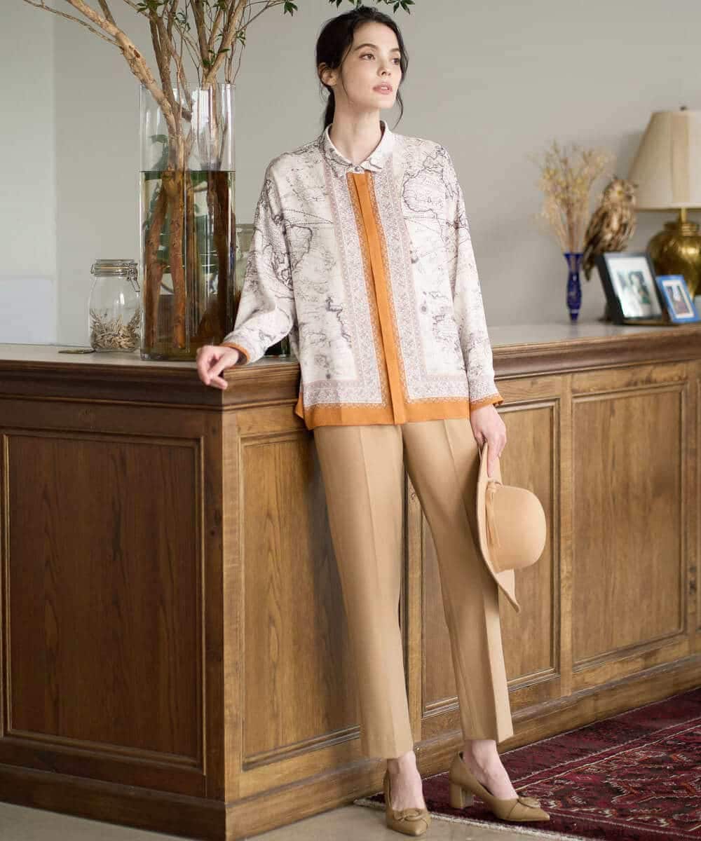 PYBAD32490 CHRISTIAN AUJARD(小さいサイズ)(メゾン ドゥ サンク) アートプリント長袖ブラウス ベージュ×オレンジ