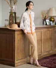 PYBAD32490 CHRISTIAN AUJARD(小さいサイズ)(メゾン ドゥ サンク) アートプリント長袖ブラウス ベージュ×オレンジ