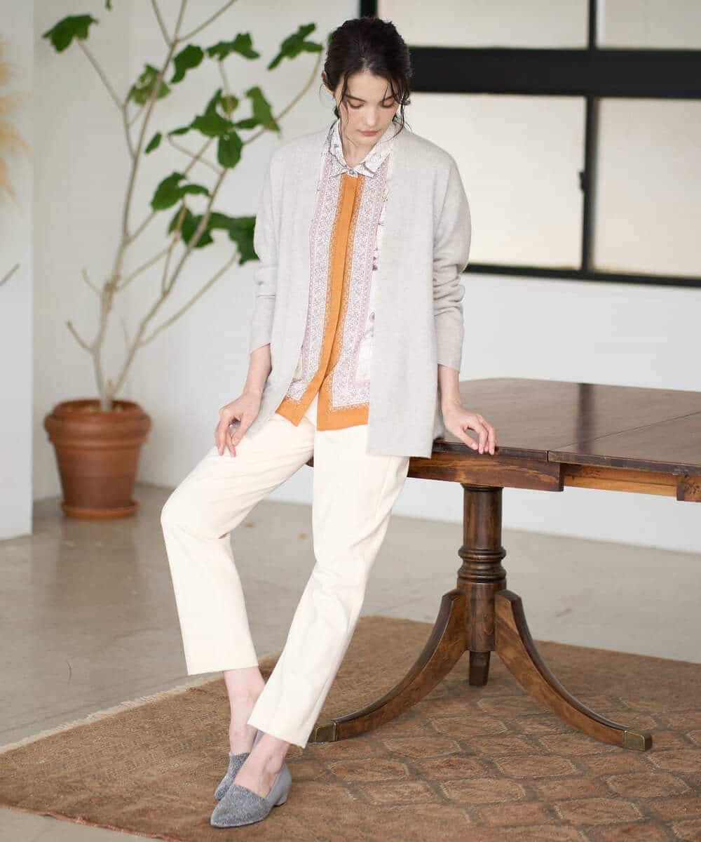 PYBAD32490 CHRISTIAN AUJARD(小さいサイズ)(メゾン ドゥ サンク) アートプリント長袖ブラウス ベージュ×オレンジ