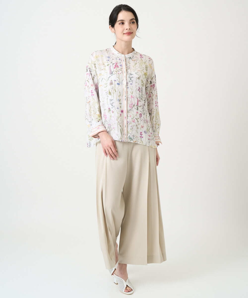 PYBEE19490 CHRISTIAN AUJARD(小さいサイズ)(メゾン ドゥ サンク) ボタニカルフラワーブラウス ホワイト×ピンク系