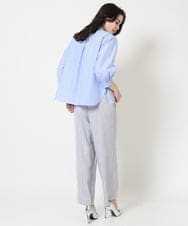 PYBGA32490 CHRISTIAN AUJARD(小さいサイズ)(メゾン ドゥ サンク) カットワーク刺繍ストライプブラウス ブルー