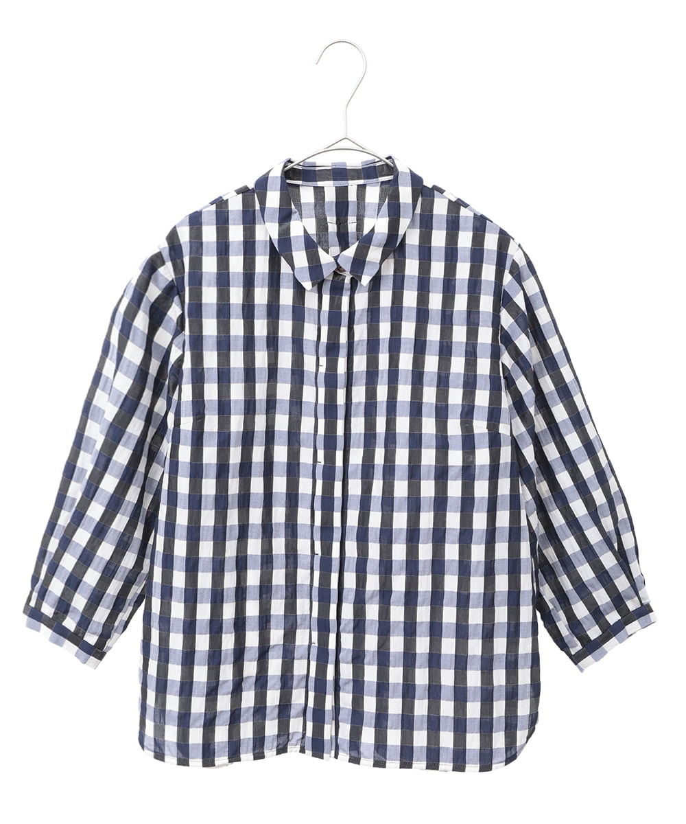 PYBGA62430 CHRISTIAN AUJARD(小さいサイズ)(メゾン ドゥ サンク) [セットアップ対応]シャンブレーチェックブラウス ネイビー系