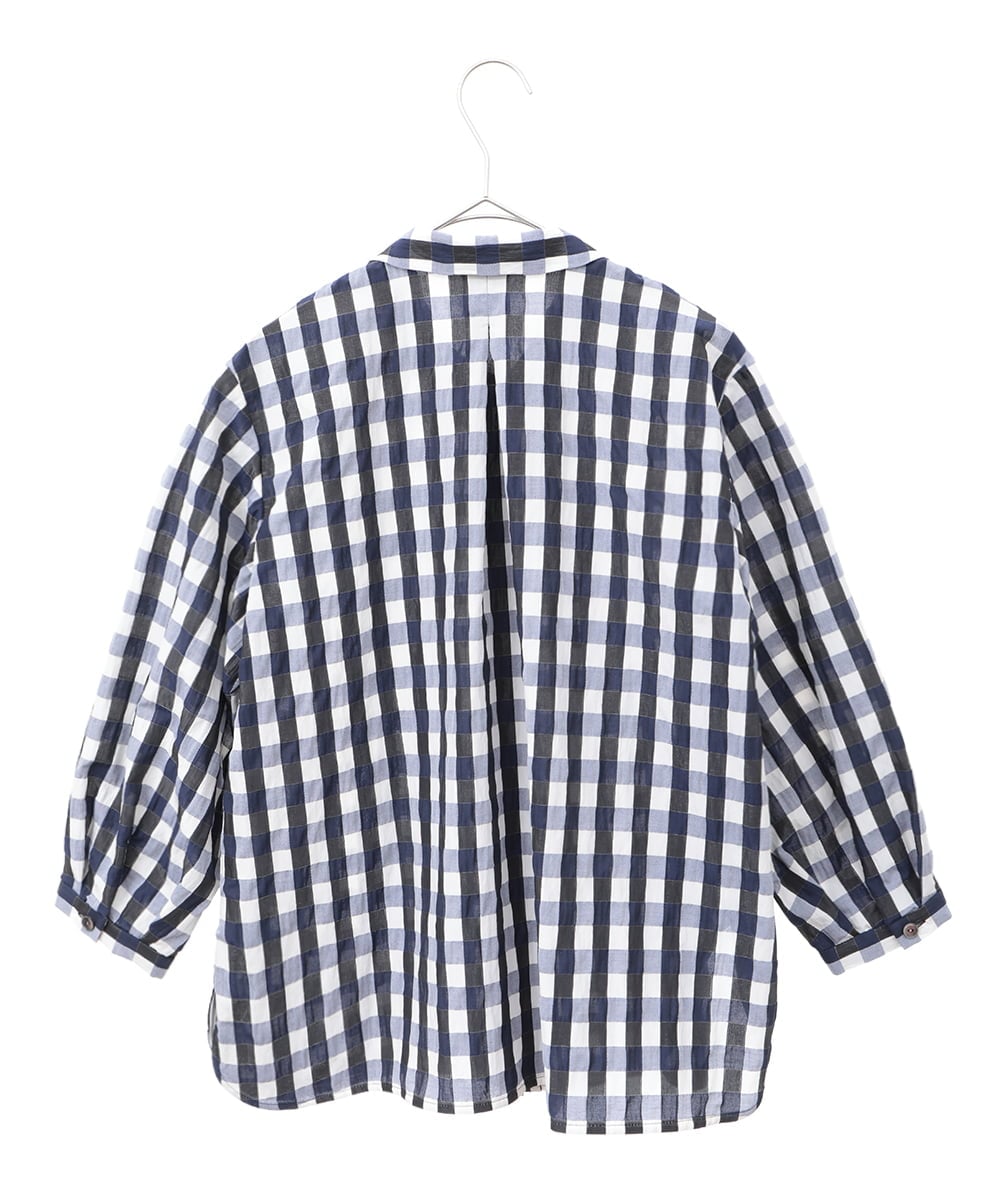 PYBGA62430 CHRISTIAN AUJARD(小さいサイズ)(メゾン ドゥ サンク) [セットアップ対応]シャンブレーチェックブラウス ネイビー系