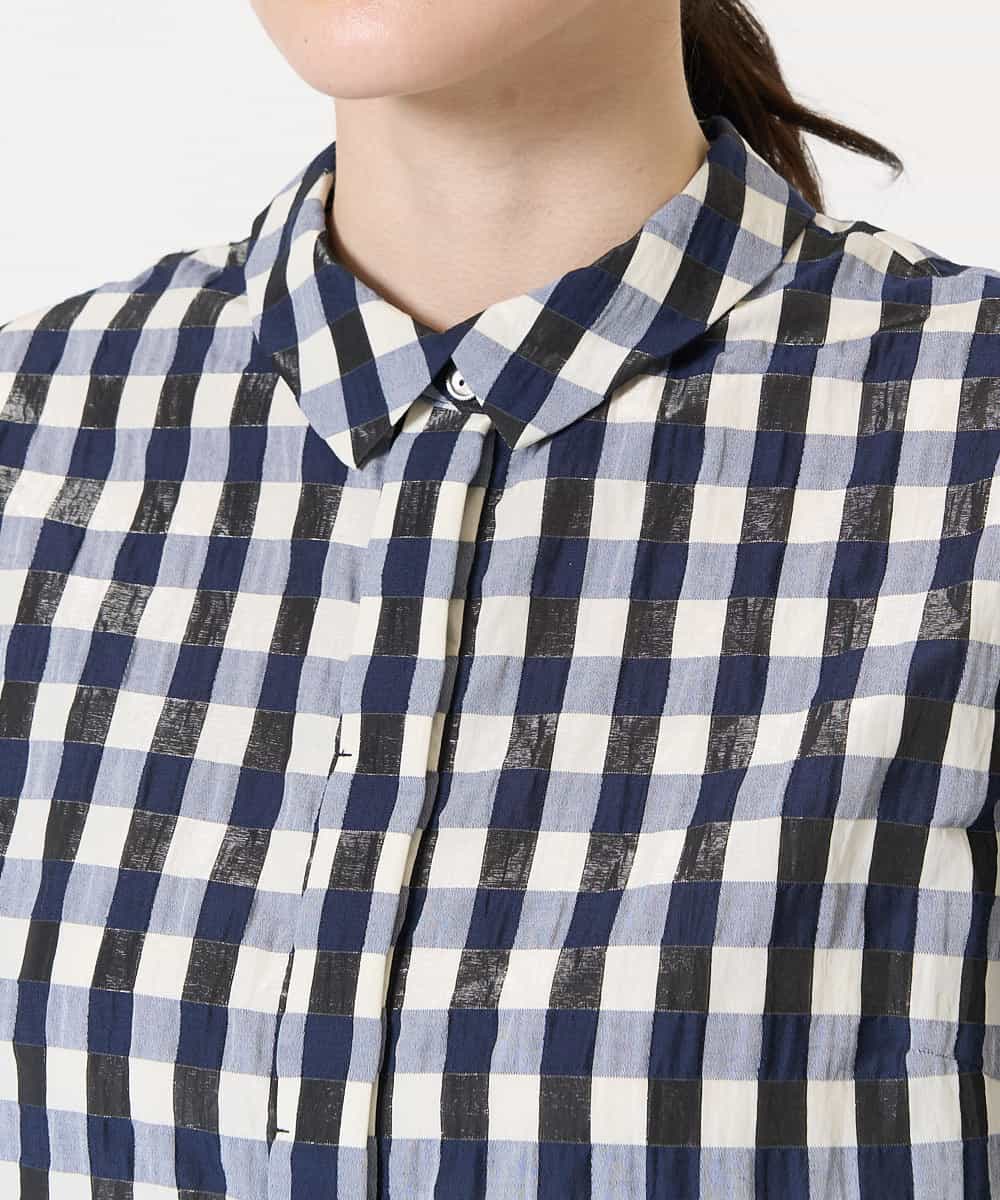 PYBGA62430 CHRISTIAN AUJARD(小さいサイズ)(メゾン ドゥ サンク) [セットアップ対応]シャンブレーチェックブラウス ネイビー系