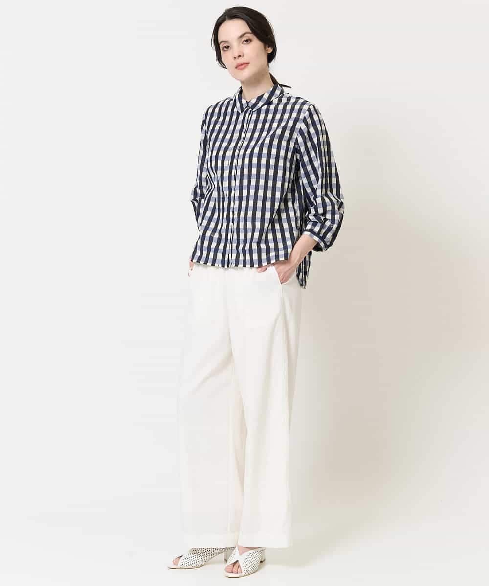 PYBGA62430 CHRISTIAN AUJARD(小さいサイズ)(メゾン ドゥ サンク) [セットアップ対応]シャンブレーチェックブラウス ネイビー系