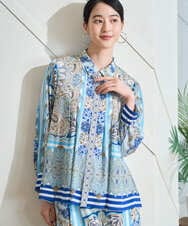 PYBGD25490 CHRISTIAN AUJARD(小さいサイズ)(メゾン ドゥ サンク) マリンブルーペーズリーブラウス ブルー系