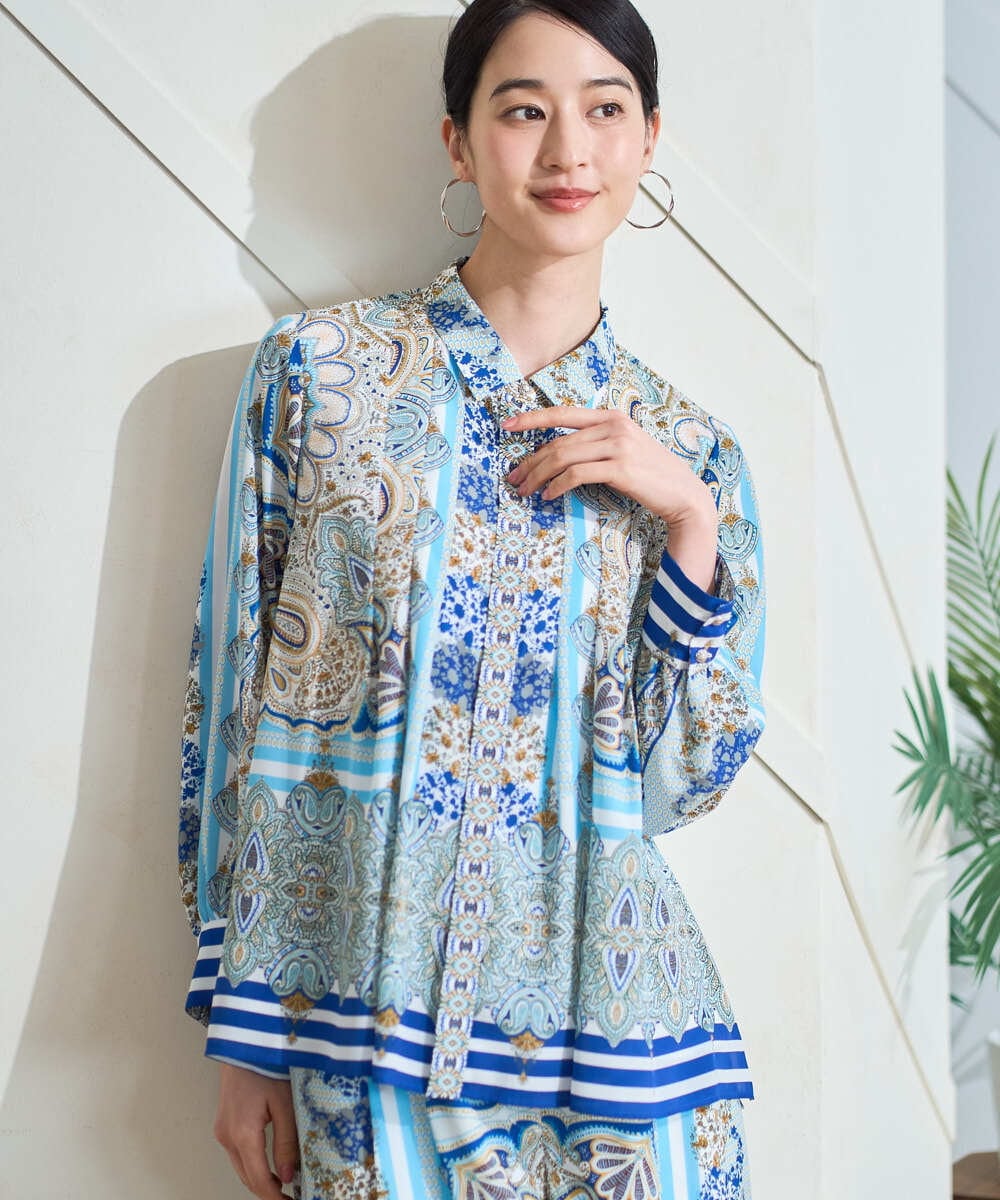 PYBGD25490 CHRISTIAN AUJARD(小さいサイズ)(メゾン ドゥ サンク) マリンブルーペーズリーブラウス ブルー系