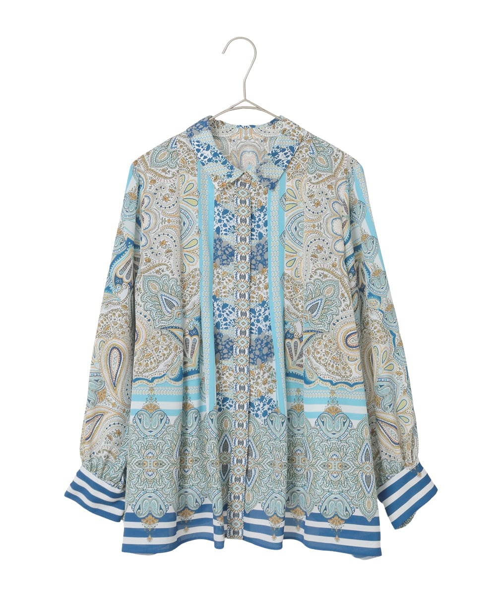 PYBGD25490 CHRISTIAN AUJARD(小さいサイズ)(メゾン ドゥ サンク) マリンブルーペーズリーブラウス ブルー系