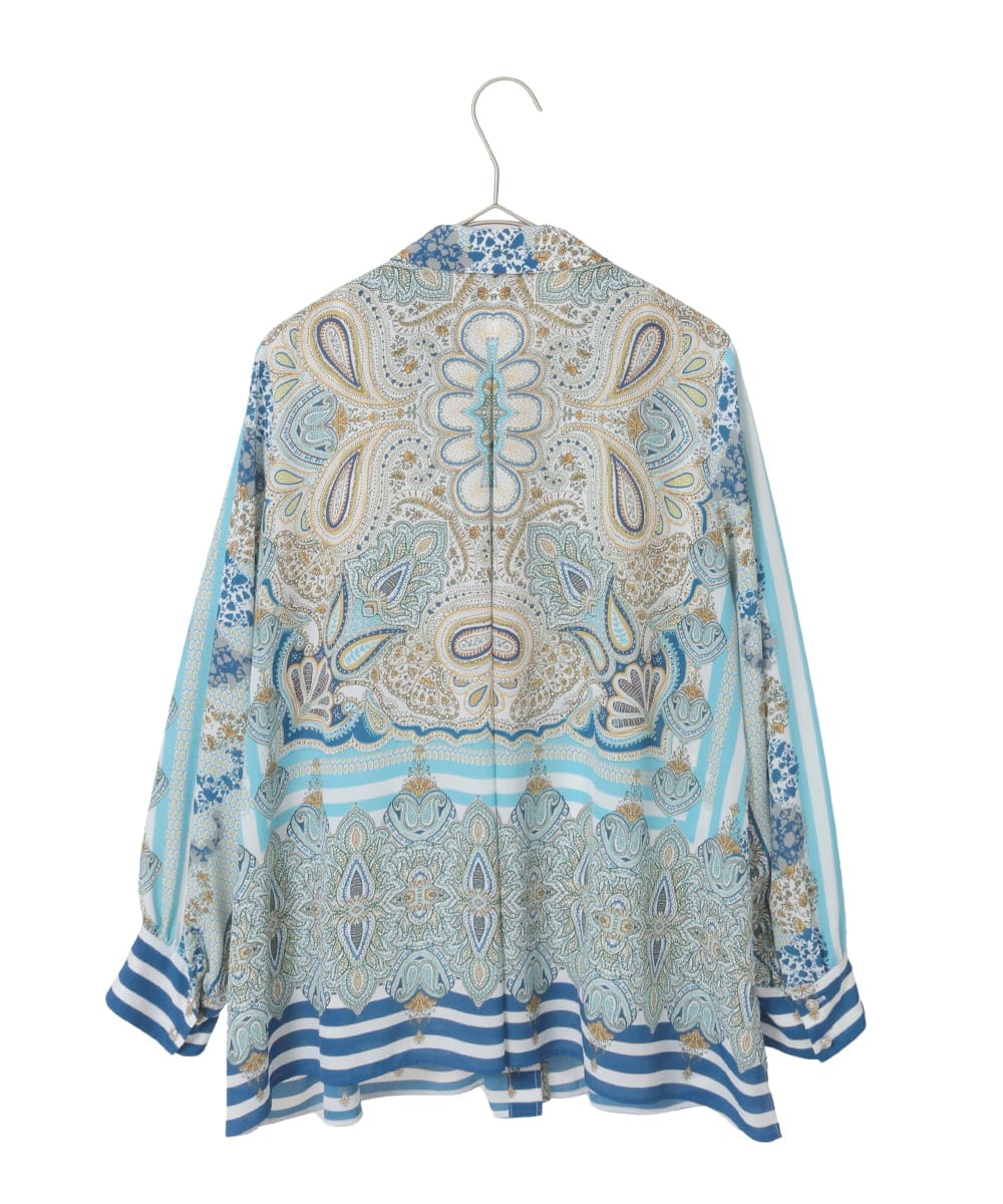 PYBGD25490 CHRISTIAN AUJARD(小さいサイズ)(メゾン ドゥ サンク) マリンブルーペーズリーブラウス ブルー系