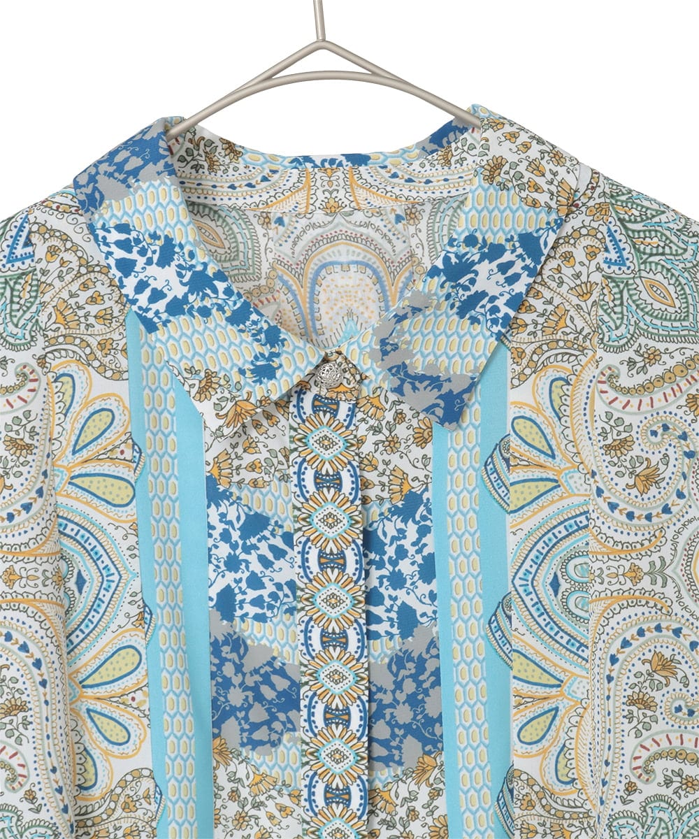 PYBGD25490 CHRISTIAN AUJARD(小さいサイズ)(メゾン ドゥ サンク) マリンブルーペーズリーブラウス ブルー系