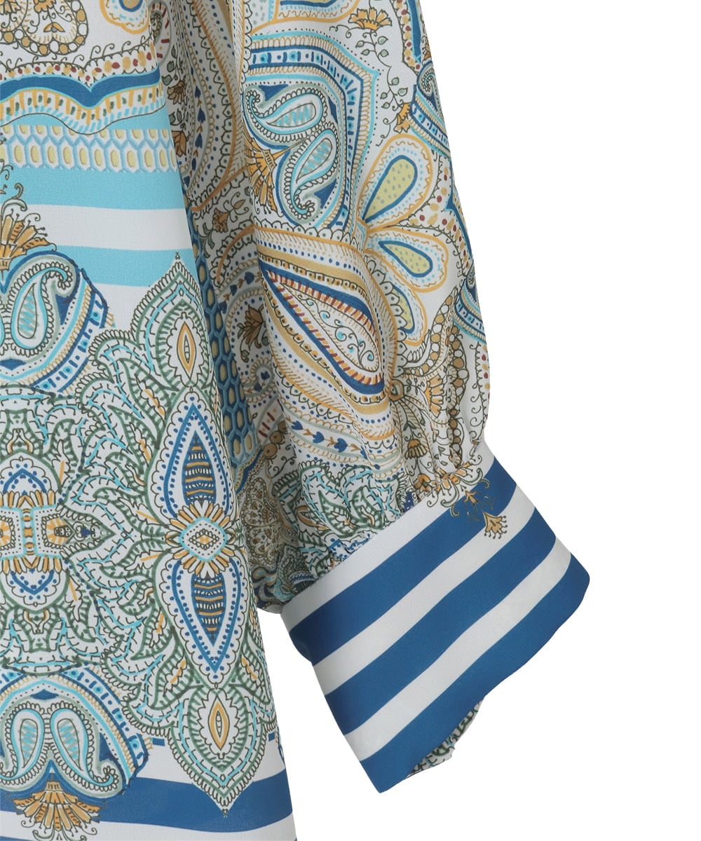 PYBGD25490 CHRISTIAN AUJARD(小さいサイズ)(メゾン ドゥ サンク) マリンブルーペーズリーブラウス ブルー系