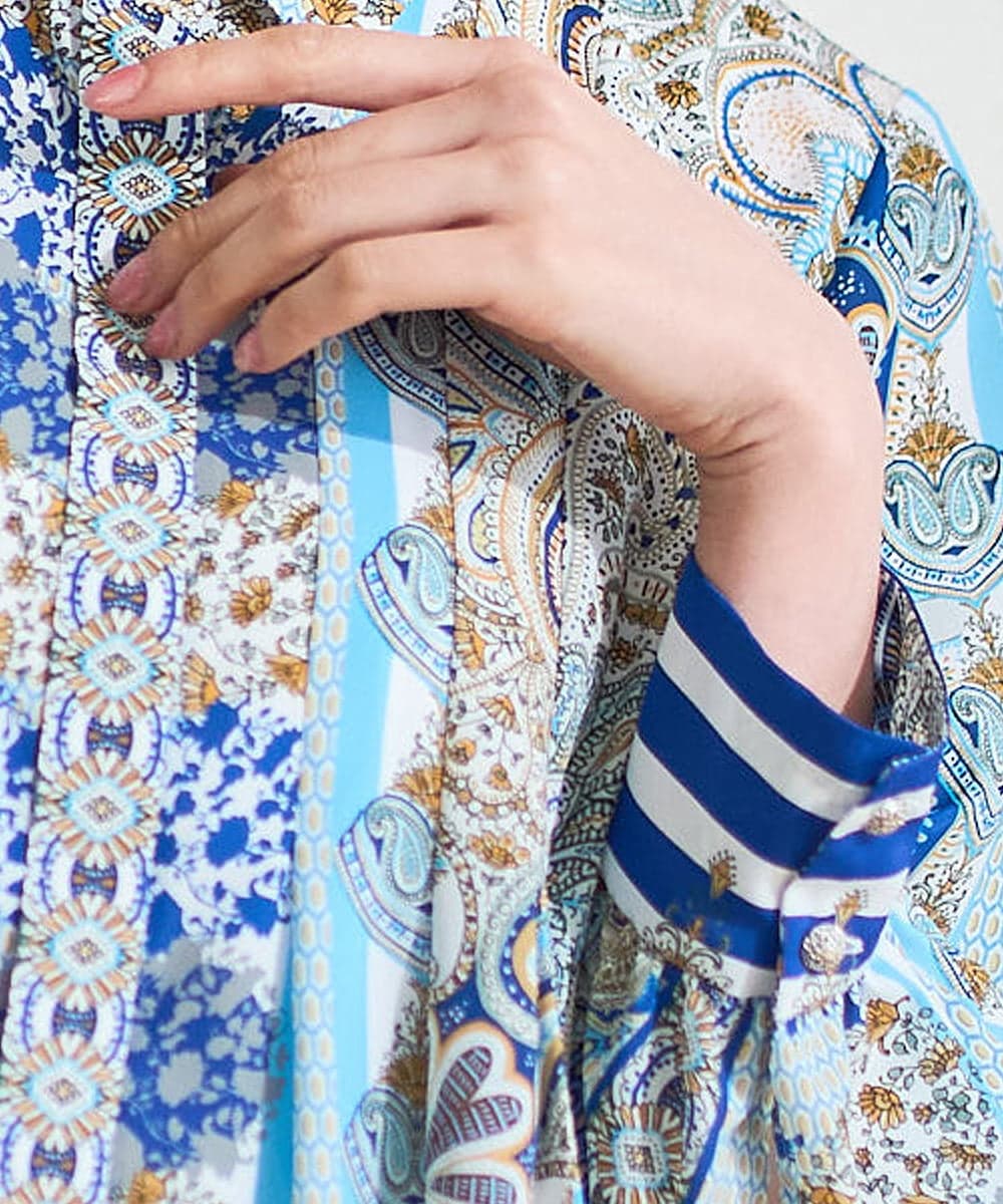 PYBGD25490 CHRISTIAN AUJARD(小さいサイズ)(メゾン ドゥ サンク) マリンブルーペーズリーブラウス ブルー系