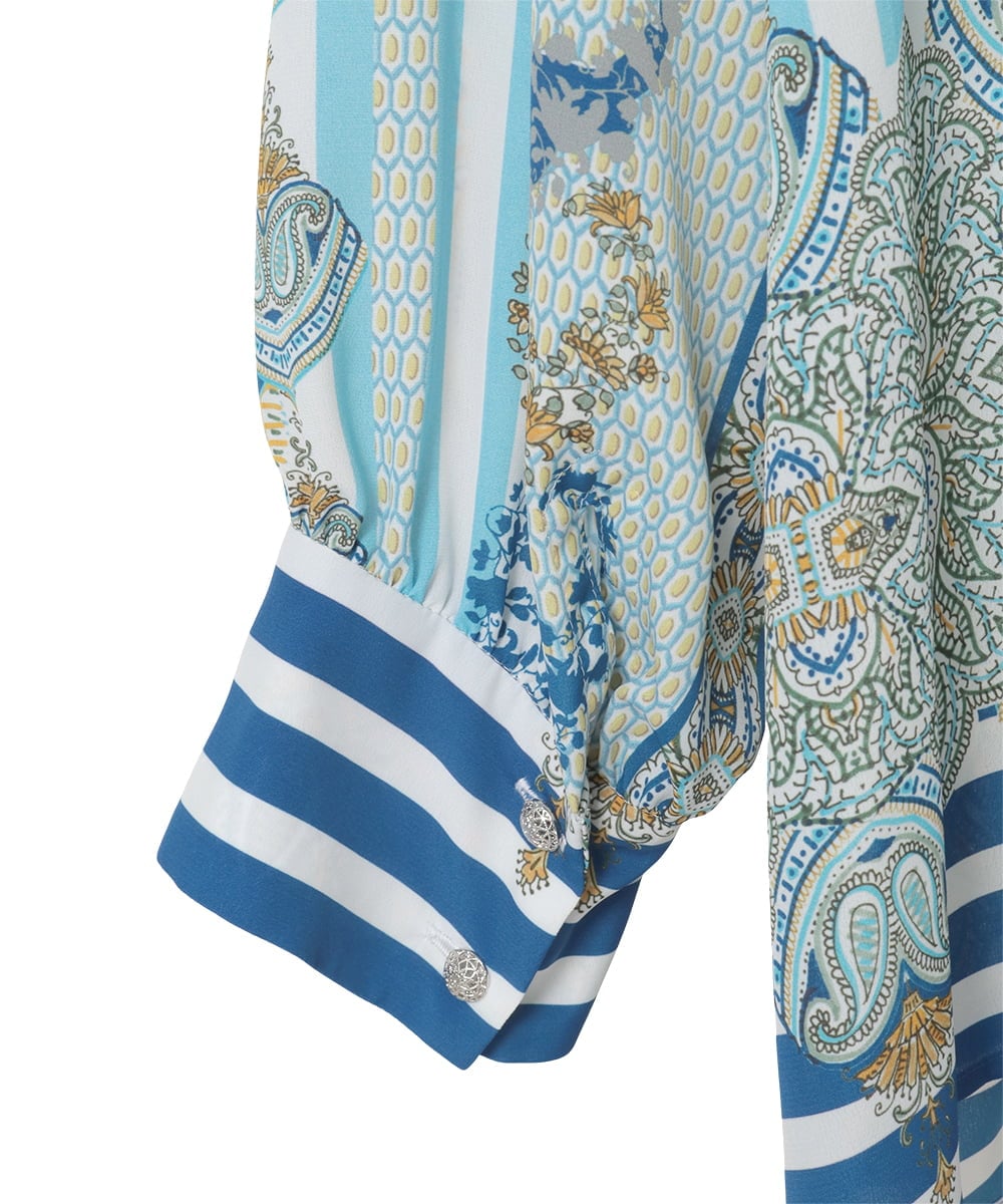 PYBGD25490 CHRISTIAN AUJARD(小さいサイズ)(メゾン ドゥ サンク) マリンブルーペーズリーブラウス ブルー系