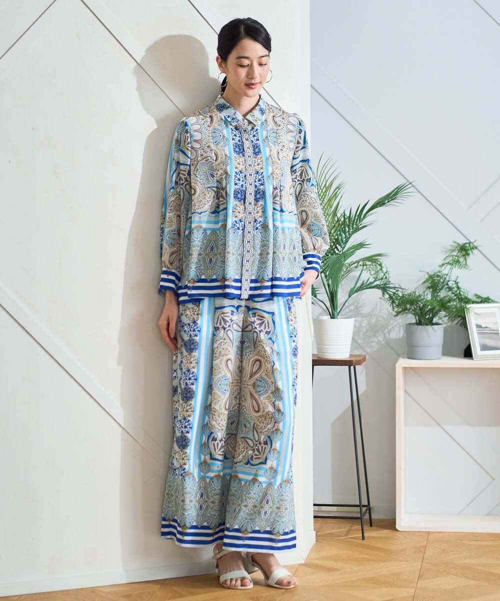 PYBGD25490 CHRISTIAN AUJARD(小さいサイズ)(メゾン ドゥ サンク) マリンブルーペーズリーブラウス ブルー系