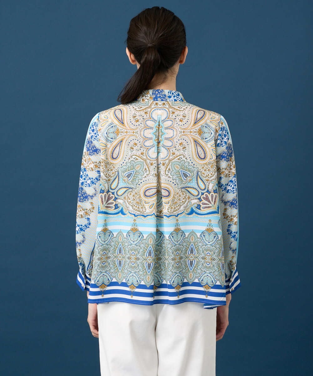 PYBGD25490 CHRISTIAN AUJARD(小さいサイズ)(メゾン ドゥ サンク) マリンブルーペーズリーブラウス ブルー系