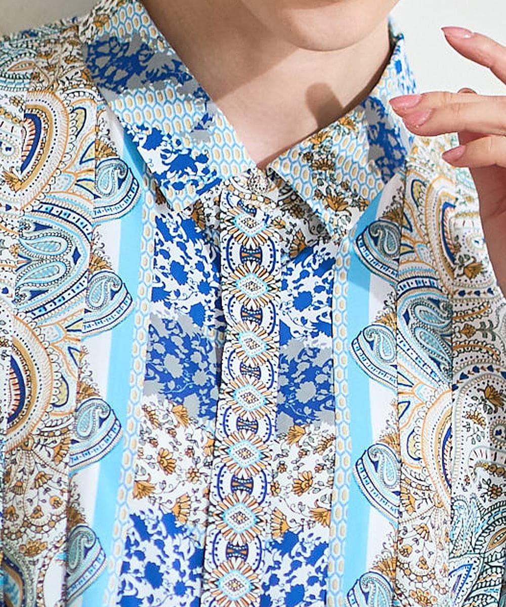 PYBGD25490 CHRISTIAN AUJARD(小さいサイズ)(メゾン ドゥ サンク) マリンブルーペーズリーブラウス ブルー系