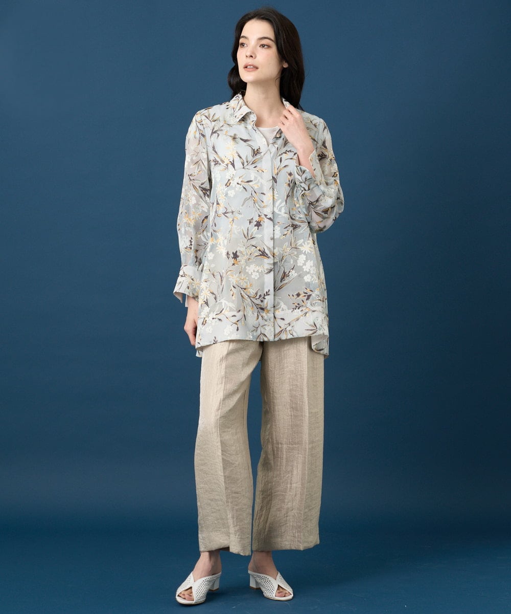 PYBGE02490 CHRISTIAN AUJARD(小さいサイズ)(メゾン ドゥ サンク) フラワープリントシアーブラウス グリーン