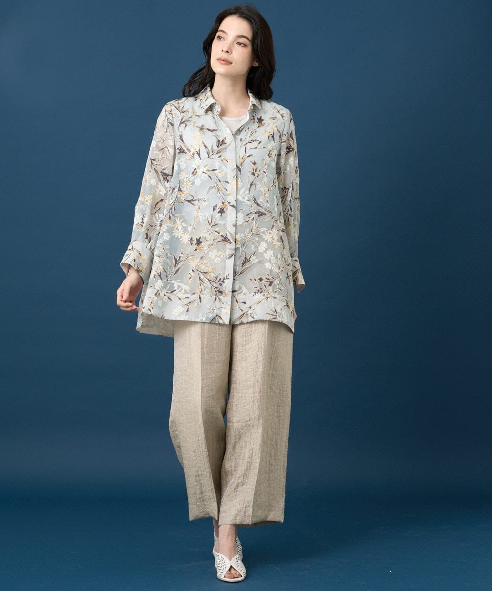 PYBGE02490 CHRISTIAN AUJARD(小さいサイズ)(メゾン ドゥ サンク) フラワープリントシアーブラウス グリーン