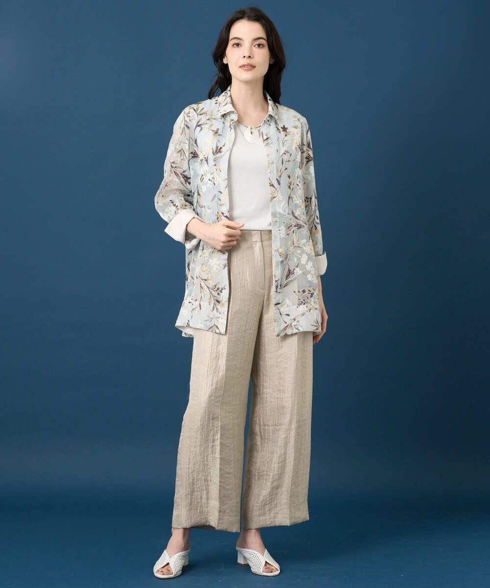 PYBGE02490 CHRISTIAN AUJARD(小さいサイズ)(メゾン ドゥ サンク) フラワープリントシアーブラウス グリーン