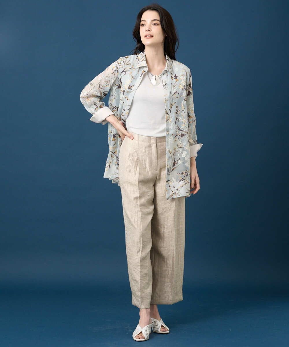 PYBGE02490 CHRISTIAN AUJARD(小さいサイズ)(メゾン ドゥ サンク) フラワープリントシアーブラウス グリーン