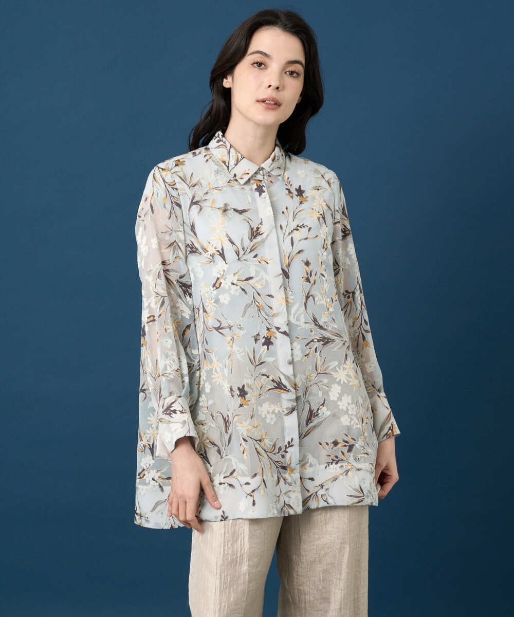 PYBGE02490 CHRISTIAN AUJARD(小さいサイズ)(メゾン ドゥ サンク) フラワープリントシアーブラウス グリーン