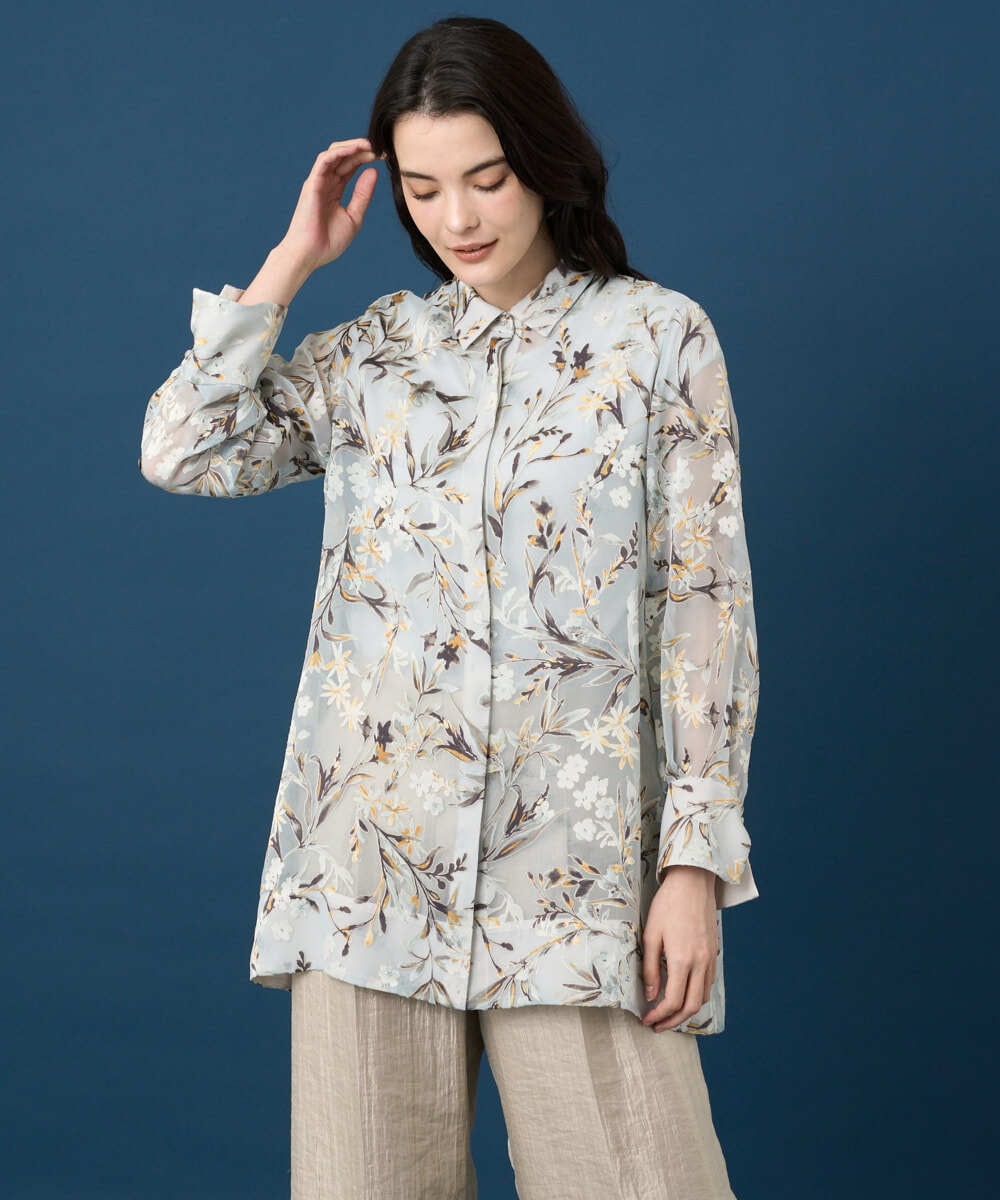 PYBGE02490 CHRISTIAN AUJARD(小さいサイズ)(メゾン ドゥ サンク) フラワープリントシアーブラウス グリーン