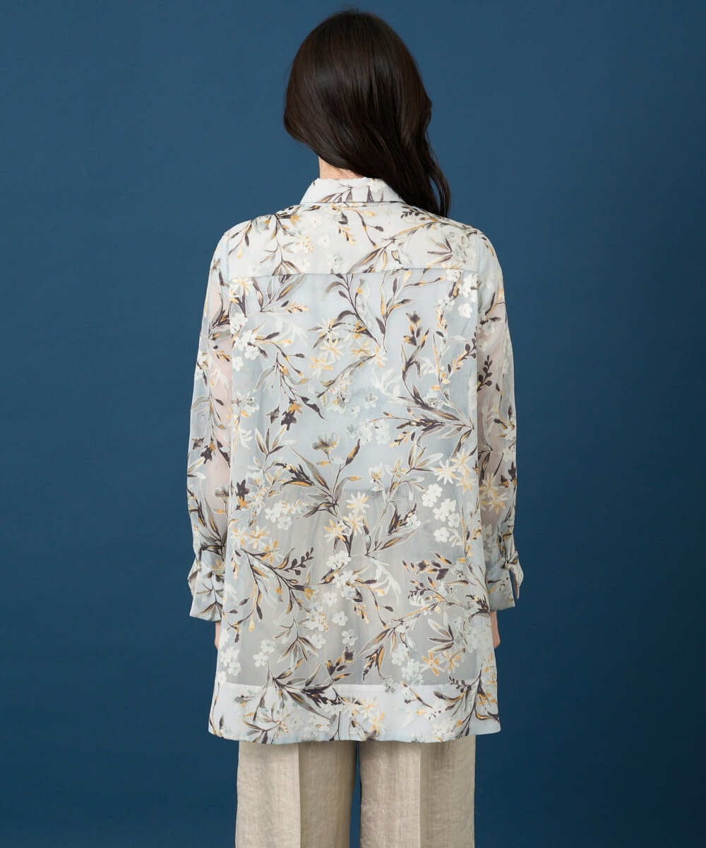 PYBGE02490 CHRISTIAN AUJARD(小さいサイズ)(メゾン ドゥ サンク) フラワープリントシアーブラウス グリーン