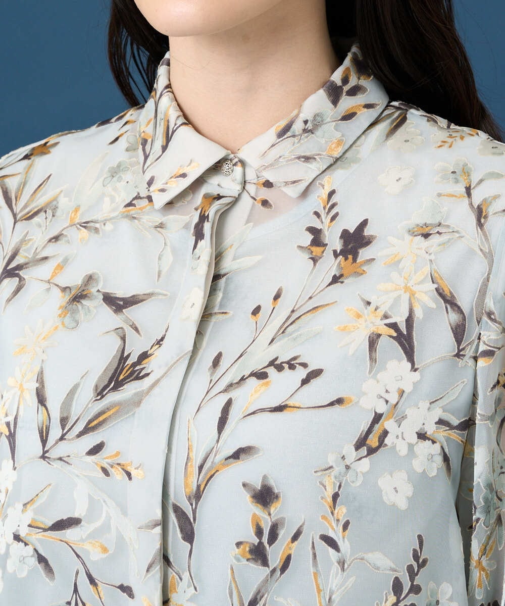 PYBGE02490 CHRISTIAN AUJARD(小さいサイズ)(メゾン ドゥ サンク) フラワープリントシアーブラウス グリーン