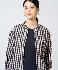 PYBGE09490 CHRISTIAN AUJARD(小さいサイズ)(メゾン ドゥ サンク) [セットアップ対応]シャンブレーチェックブラウス オレンジ×ネイビー系