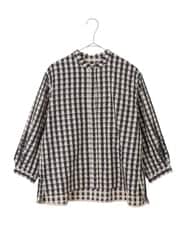 PYBGE09490 CHRISTIAN AUJARD(小さいサイズ)(メゾン ドゥ サンク) [セットアップ対応]シャンブレーチェックブラウス オレンジ×ネイビー系