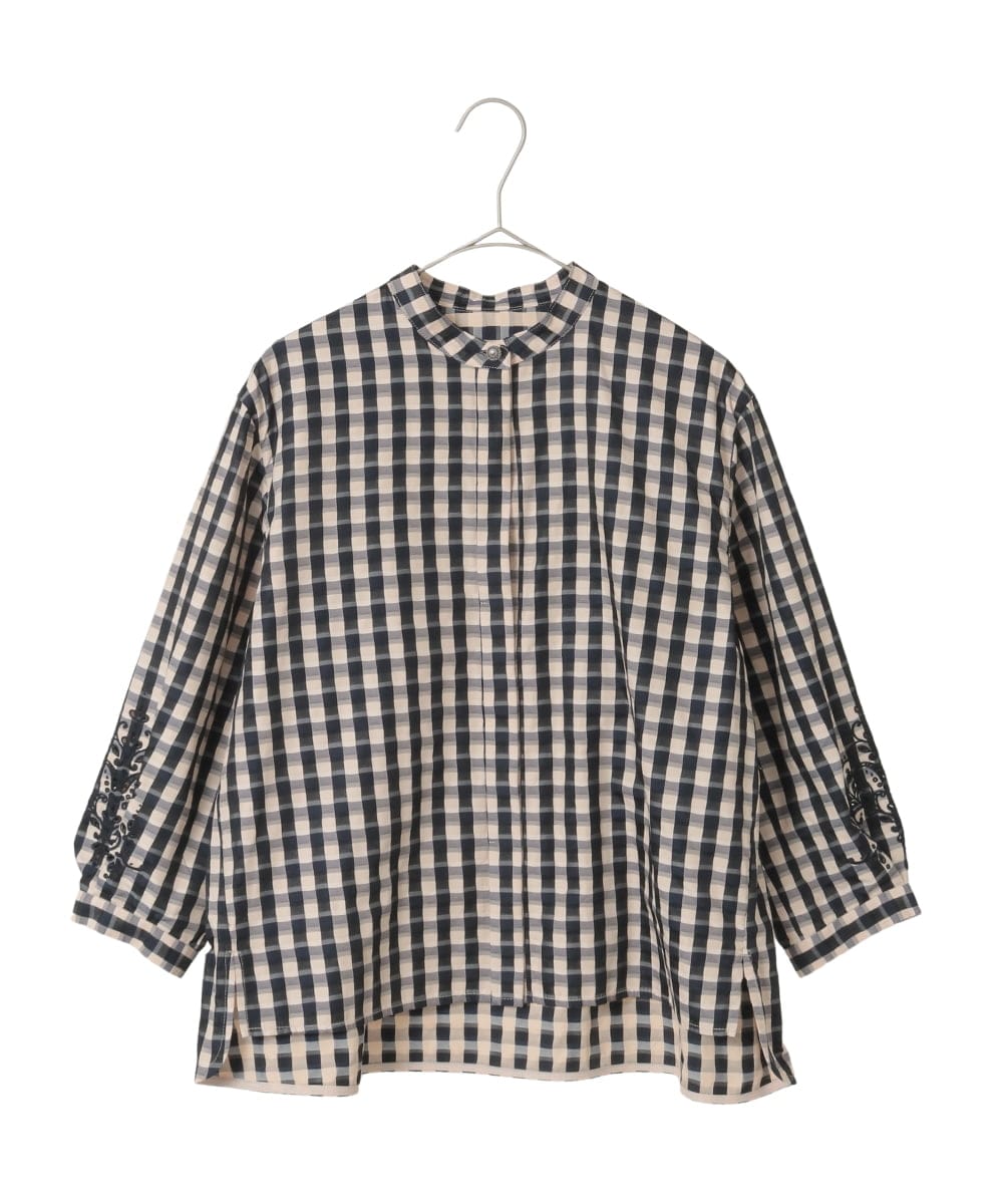 PYBGE09490 CHRISTIAN AUJARD(小さいサイズ)(メゾン ドゥ サンク) [セットアップ対応]シャンブレーチェックブラウス オレンジ×ネイビー系