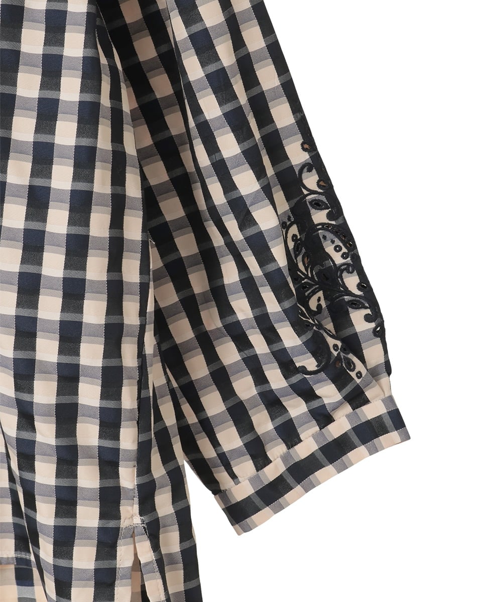 PYBGE09490 CHRISTIAN AUJARD(小さいサイズ)(メゾン ドゥ サンク) [セットアップ対応]シャンブレーチェックブラウス オレンジ×ネイビー系