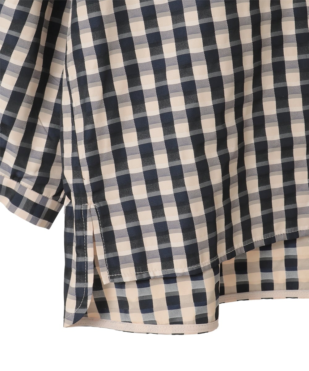 PYBGE09490 CHRISTIAN AUJARD(小さいサイズ)(メゾン ドゥ サンク) [セットアップ対応]シャンブレーチェックブラウス オレンジ×ネイビー系