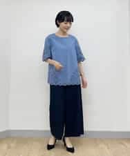 PYBGP09430 CHRISTIAN AUJARD(小さいサイズ)(メゾン ドゥ サンク) カットワーク刺繍ブラウス ライトブルー