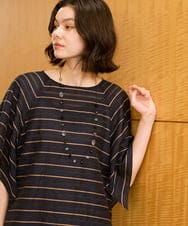 PYBHE28360 CHRISTIAN AUJARD(小さいサイズ)(メゾン ドゥ サンク) [セットアップ対応]カラミメッシュボーダーブラウス ネイビー