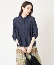 PYBHW01450 CHRISTIAN AUJARD(小さいサイズ)(メゾン ドゥ サンク) クロス刺繍デザインブラウス ネイビー