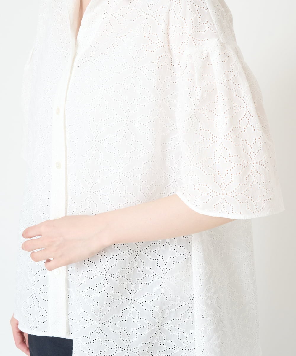 PYBHW17390 CHRISTIAN AUJARD(小さいサイズ)(メゾン ドゥ サンク) アイレット刺繍ブラウス ホワイト