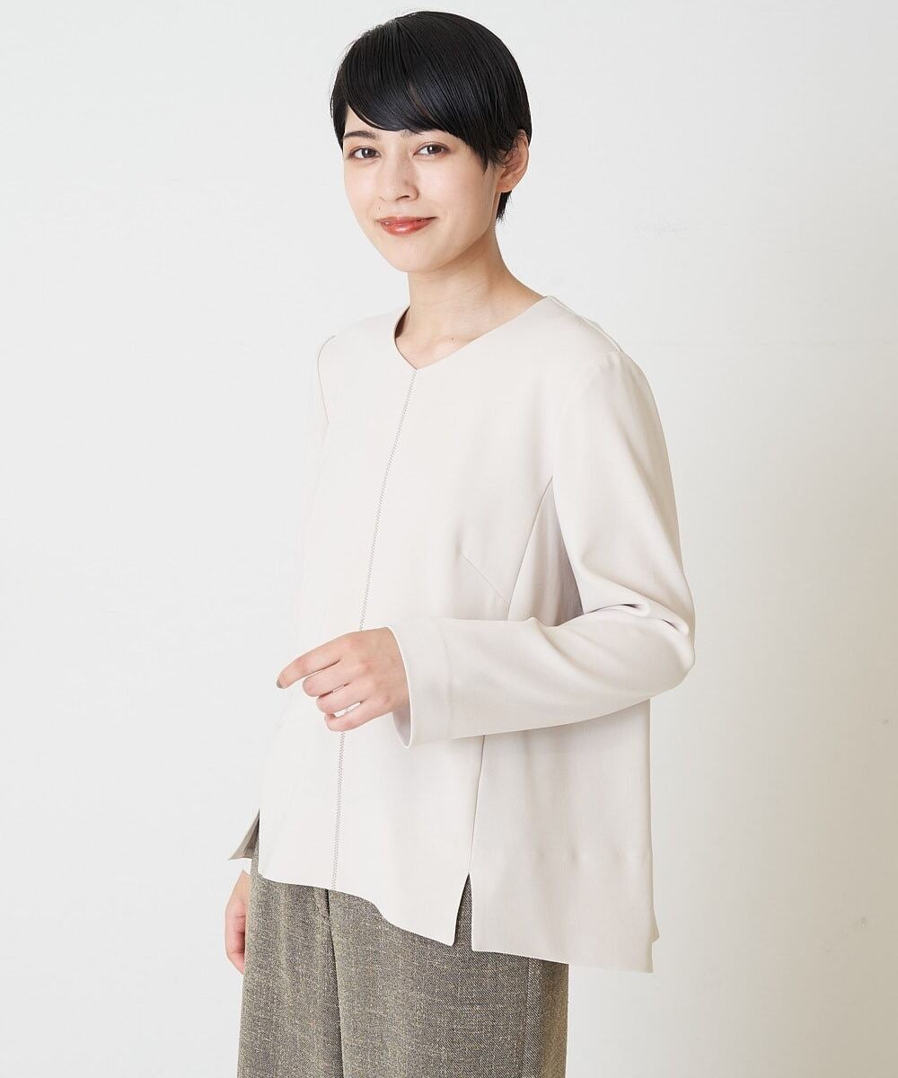 PYBJP63330 CHRISTIAN AUJARD(小さいサイズ)(メゾン ドゥ サンク) 【セットアップ対応】ステッチデザインAラインブラウス ネイビー