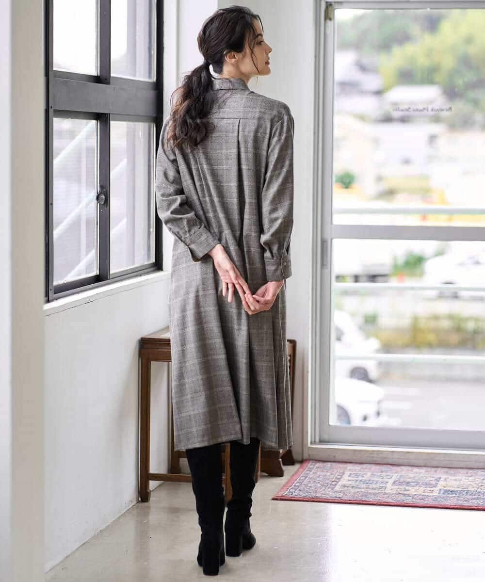 PYEAD31720 CHRISTIAN AUJARD(小さいサイズ)(メゾン ドゥ サンク) グレンチェックワンピース ブラウン系