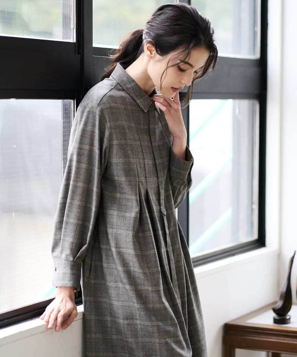 PYEAD31720 CHRISTIAN AUJARD(小さいサイズ)(メゾン ドゥ サンク) グレンチェックワンピース ブラウン系