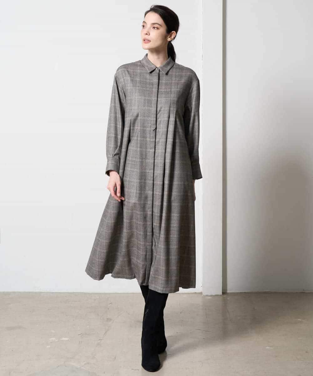 PYEAD31720 CHRISTIAN AUJARD(小さいサイズ)(メゾン ドゥ サンク) グレンチェックワンピース ブラウン系