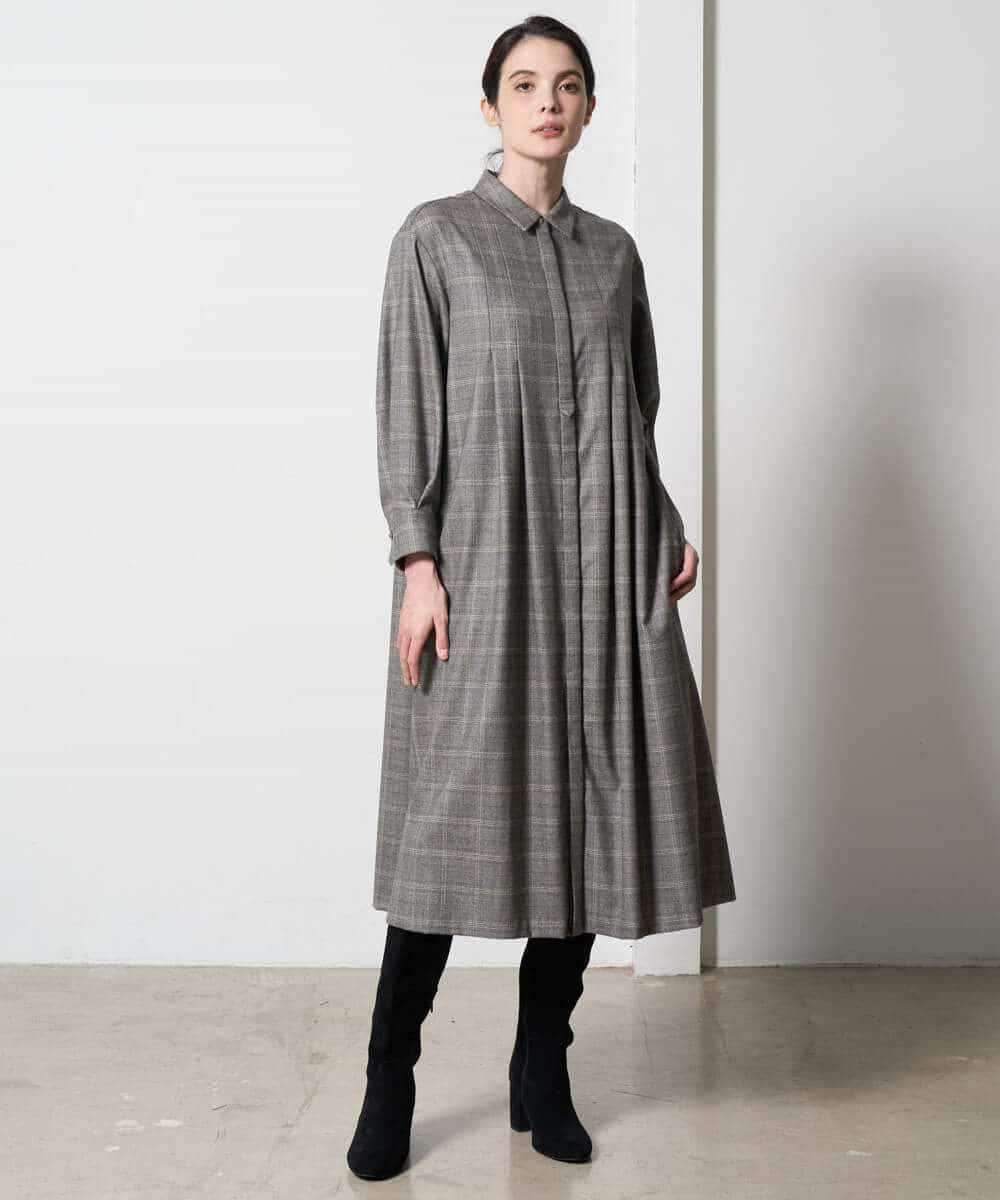 PYEAD31720 CHRISTIAN AUJARD(小さいサイズ)(メゾン ドゥ サンク) グレンチェックワンピース ブラウン系