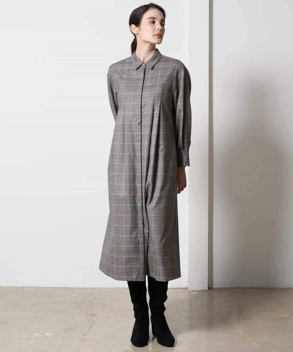 PYEAD31720 CHRISTIAN AUJARD(小さいサイズ)(メゾン ドゥ サンク) グレンチェックワンピース ブラウン系