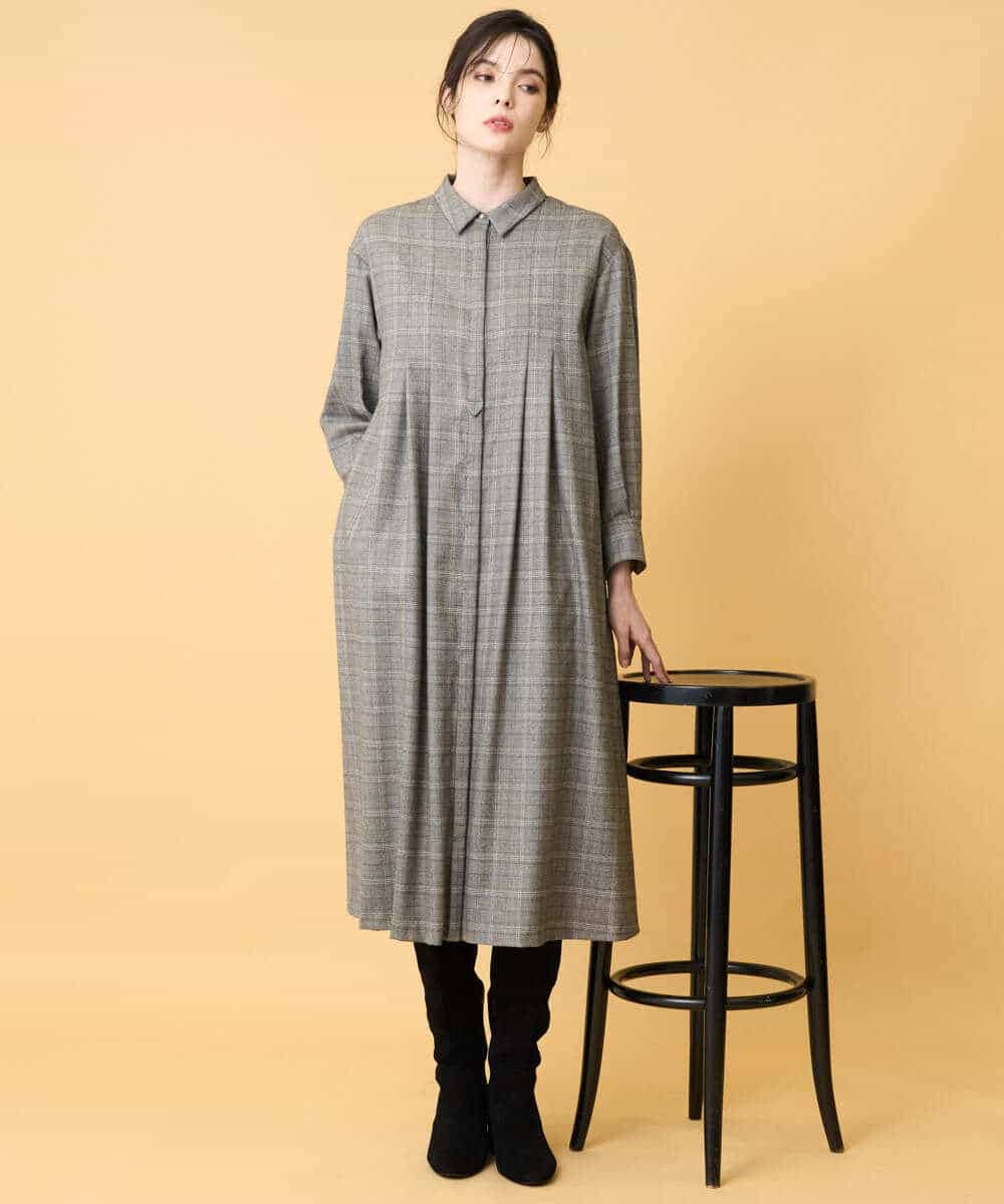 PYEAD31720 CHRISTIAN AUJARD(小さいサイズ)(メゾン ドゥ サンク) グレンチェックワンピース ブラウン系