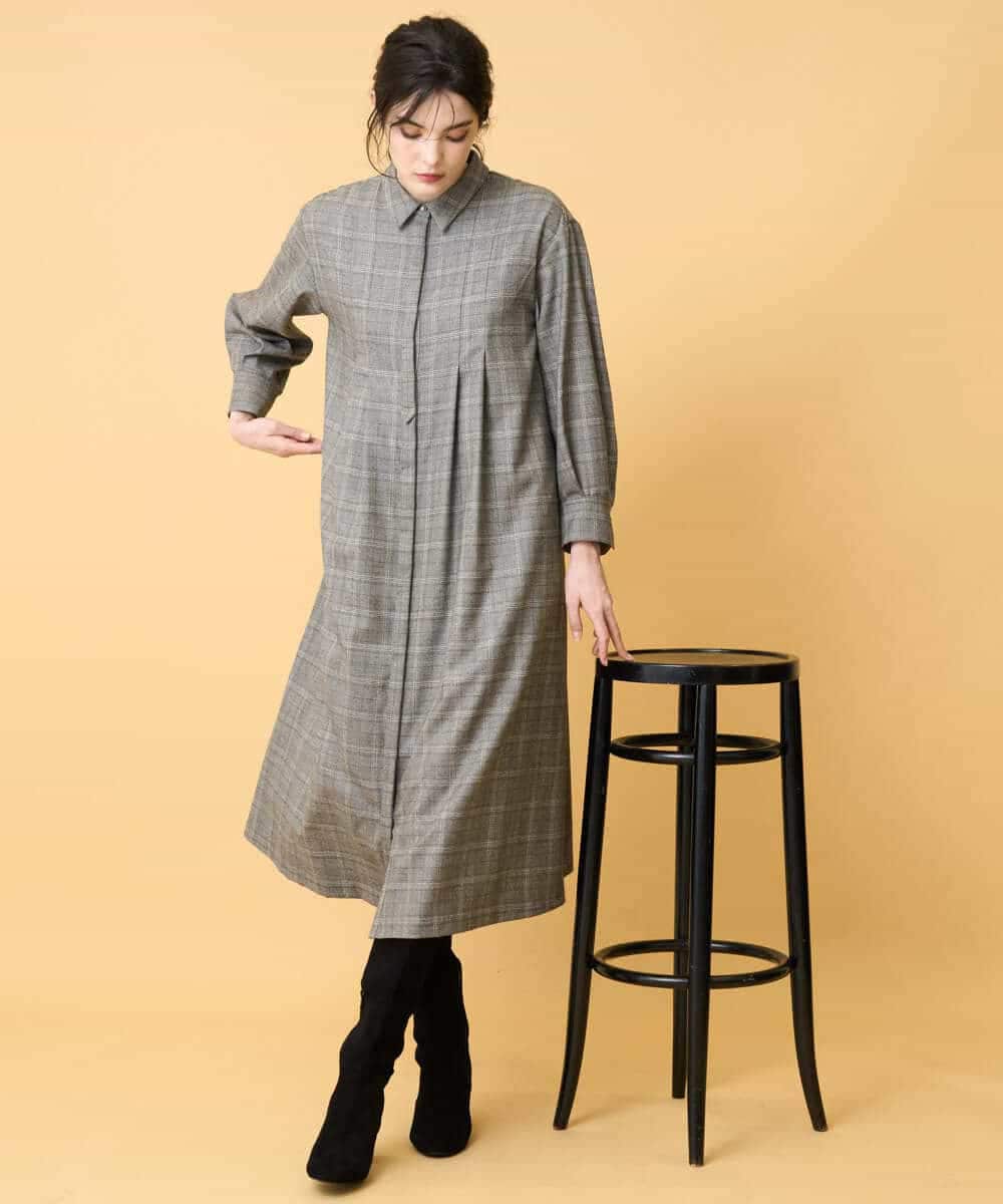 PYEAD31720 CHRISTIAN AUJARD(小さいサイズ)(メゾン ドゥ サンク) グレンチェックワンピース ブラウン系